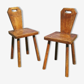 Paire de chaise brutaliste bois vernis vintage