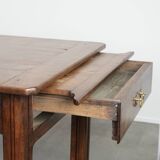 Antique French farmhouse dining table with two drawers and a pull-out board