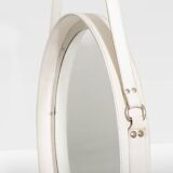 Jacques Adnet original cream leather mirror from around 1940.