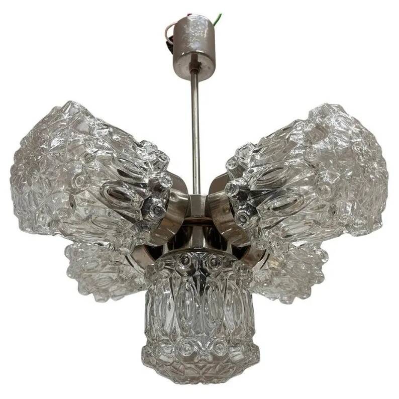 Design Glass and Chrome Pendant by Kamenický Šenov, Czechoslovakia, 1970s