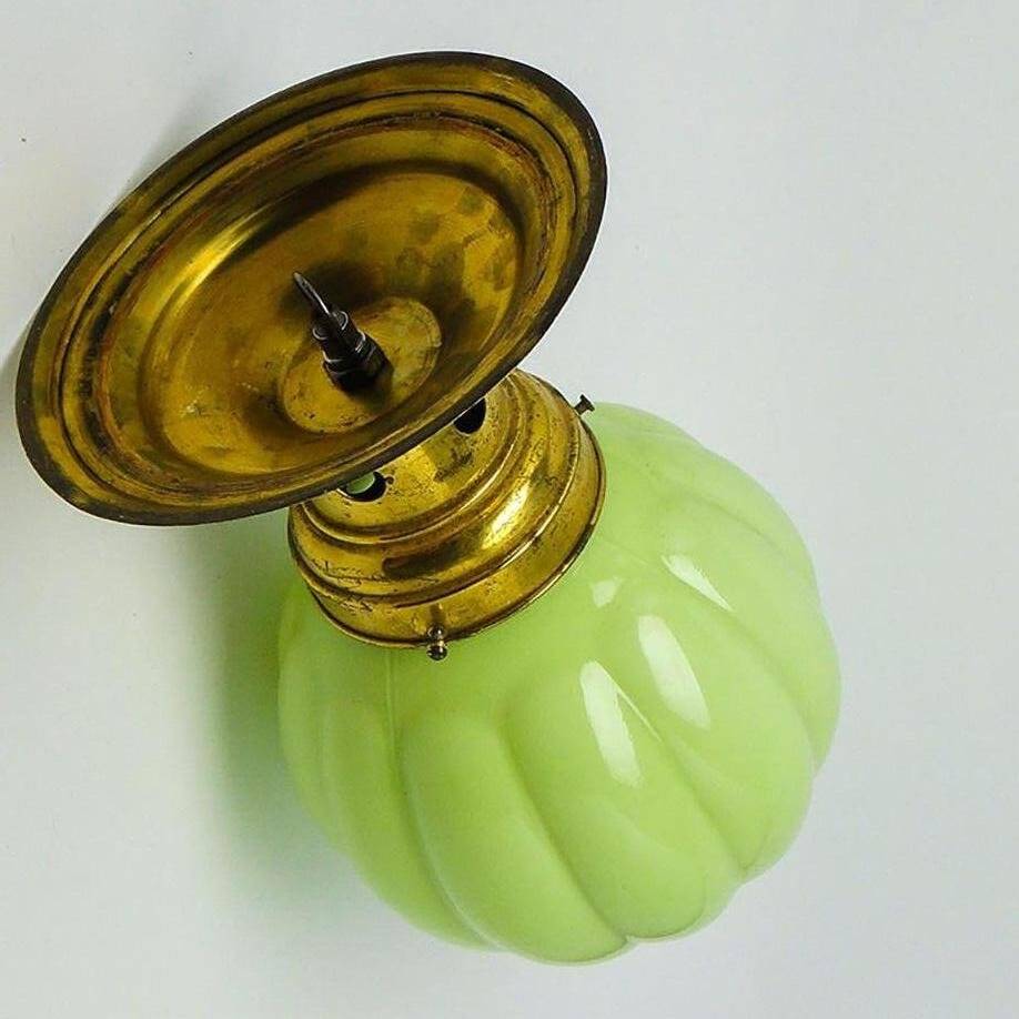 Art Deco brass and glass ceiling lamp, Germany, 1930s