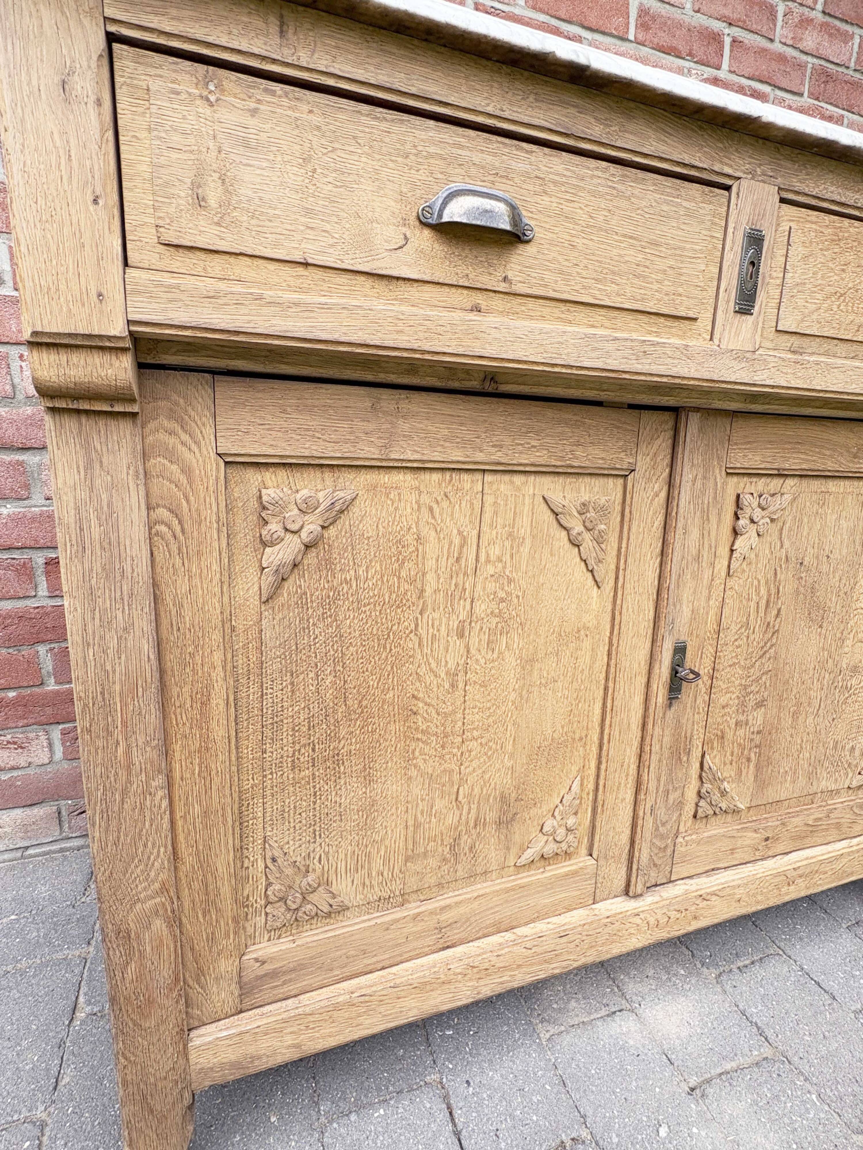 Antique Parisian buffet in oak and Carrara marble