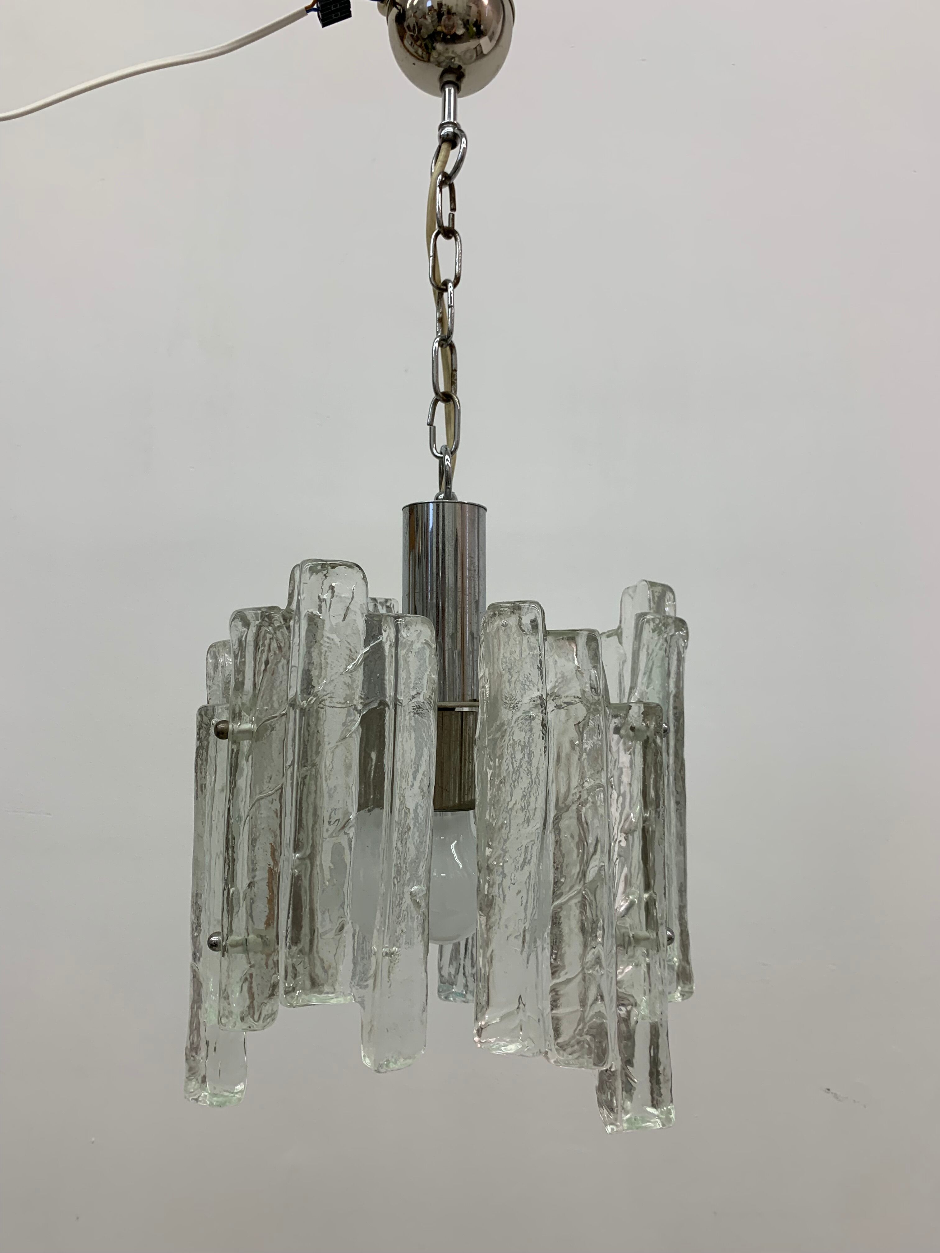 Hanging lamp in Frosted Ice Glass by J. T. Kalmar for Kalmar Franken KG, 1960s