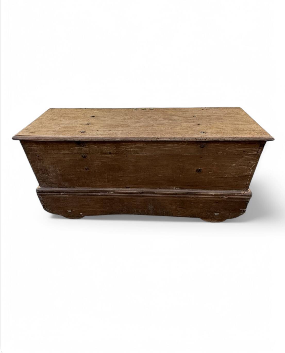 Large antique Asian travel chest made of mango wood.