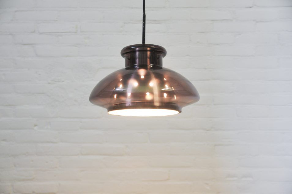 Vintage purple glass pendant lamp by Doria Leuchten 1970