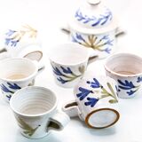 5 cups, 1 milk jug, 1 sugar bowl by Michel Barbier Vallauris