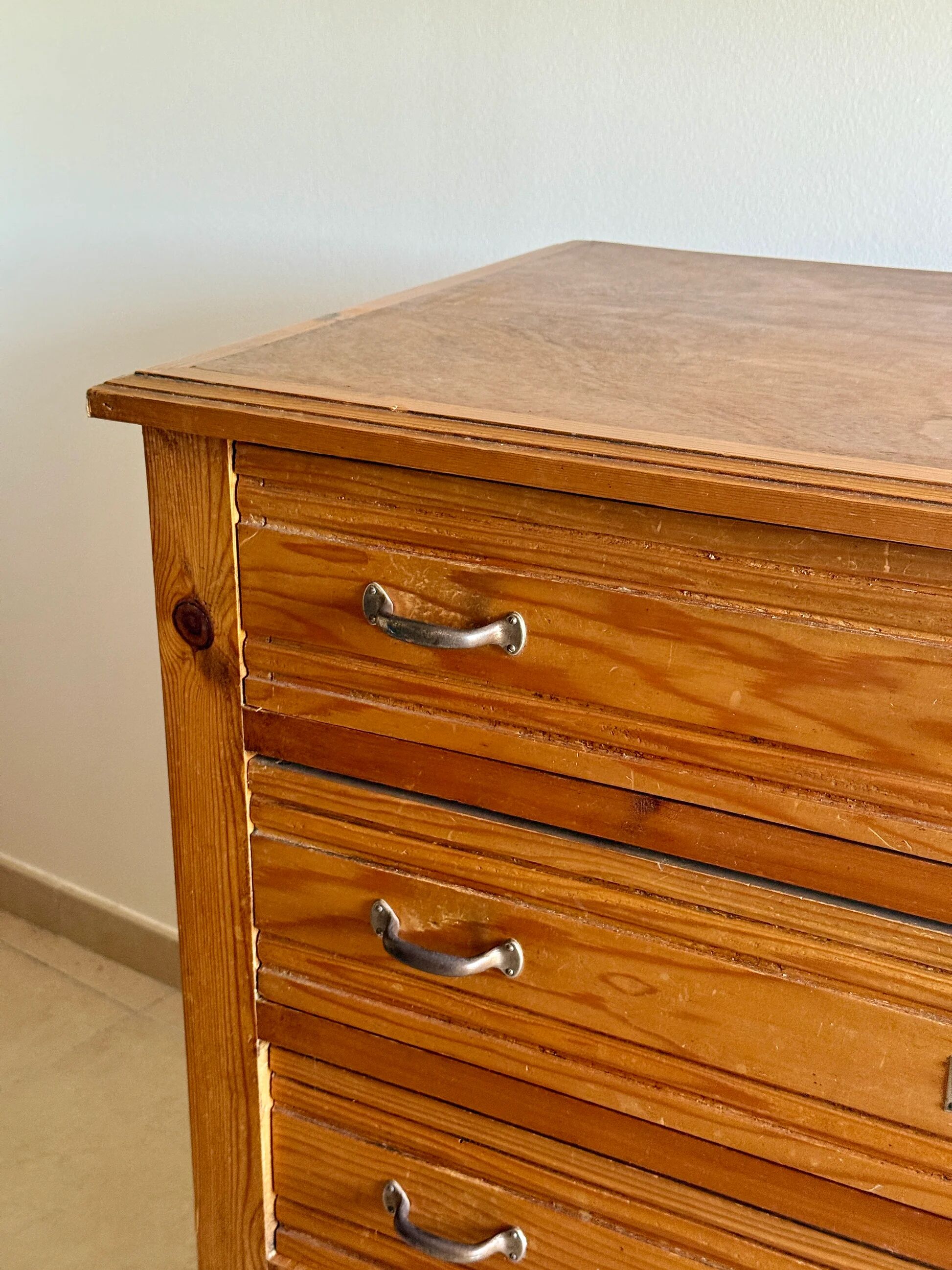 4-drawer chest in raw wood and chrome - art deco style