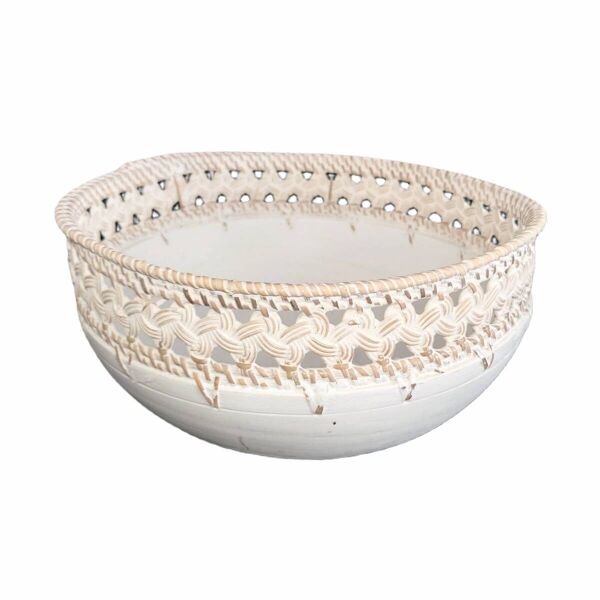 Bol en Bois avec Détails en Rotin - lot de 3