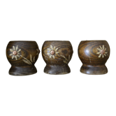 Set of 3 wooden shells flower pattern