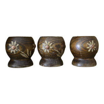 Set of 3 wooden shells flower pattern