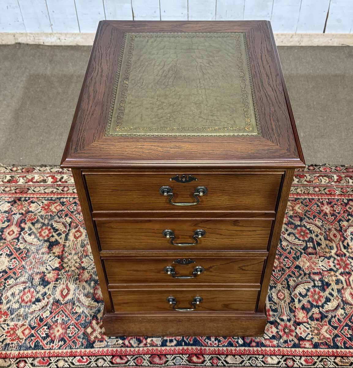 Office cabinet in oak with English leather top from the 1990s.