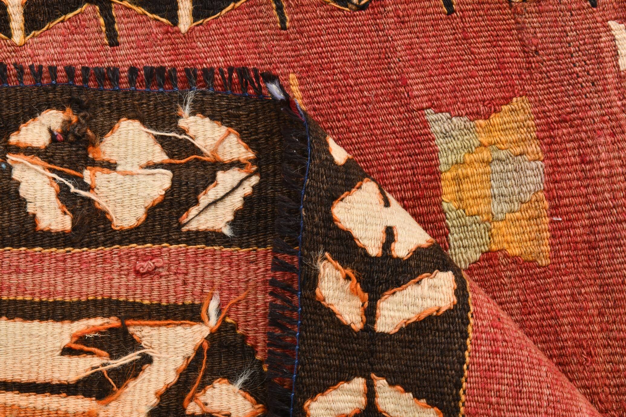 Red & Beige Oriental Vintage Kilim Runner Rug, 81x261Cm