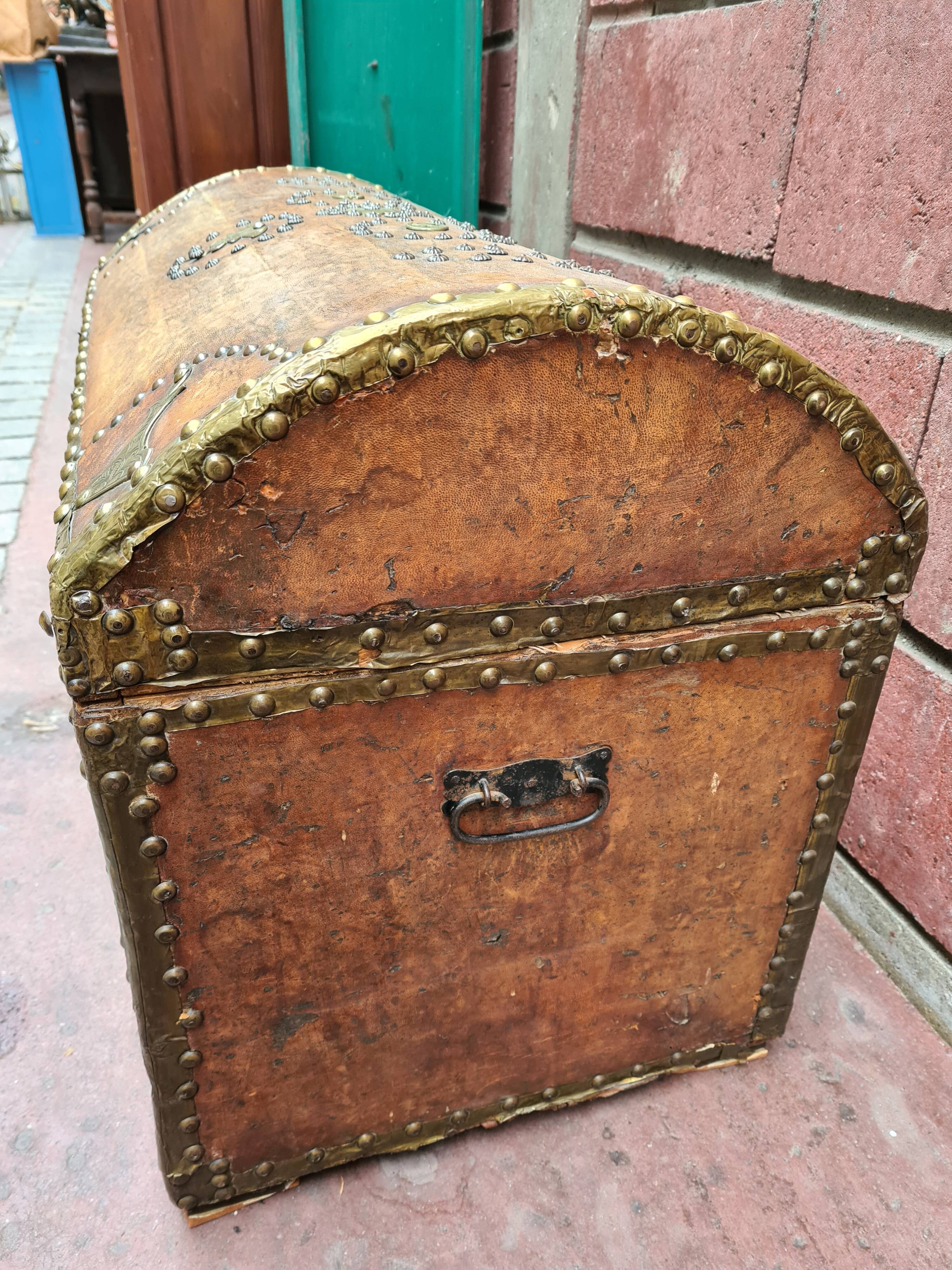 Wooden box and antique leather