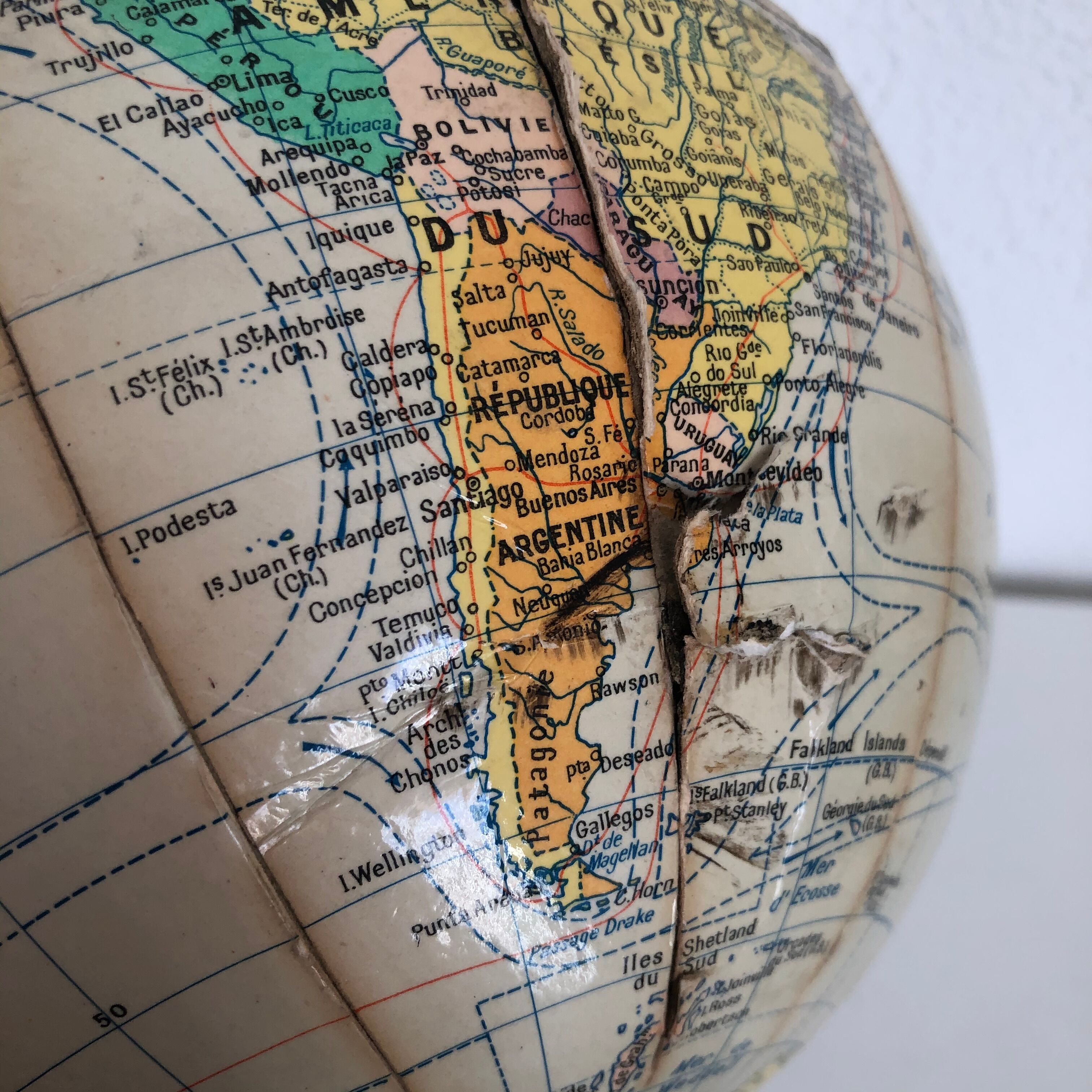 Vintage Globe 1950 Earth Girard Barrère Cream - 28 cm