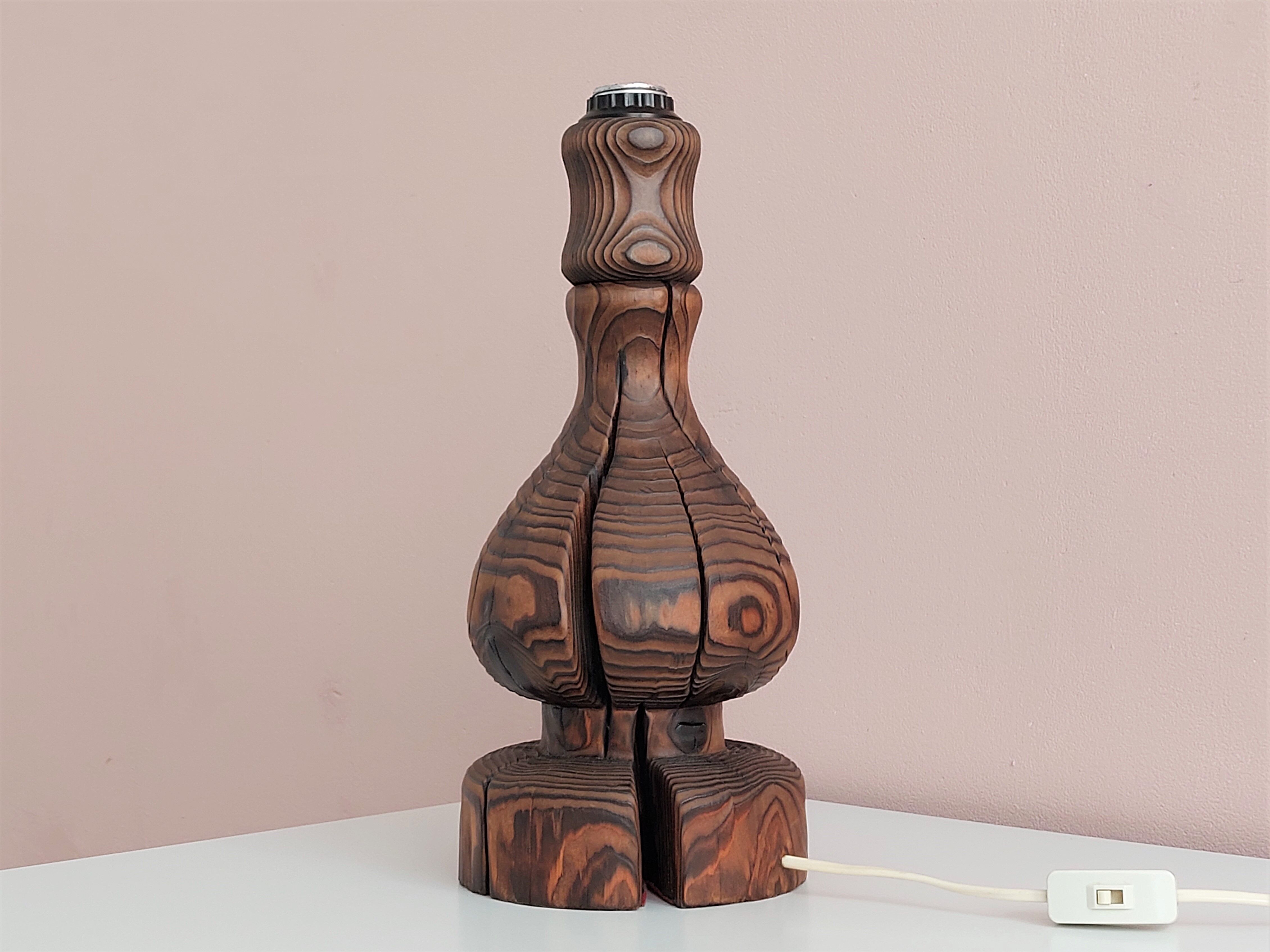 Brutalist Wabi Sabi pine foot lamp by Temde Leuchten 1960's