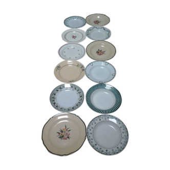 Assortiment de 12 assiettes anciennes dominante verte