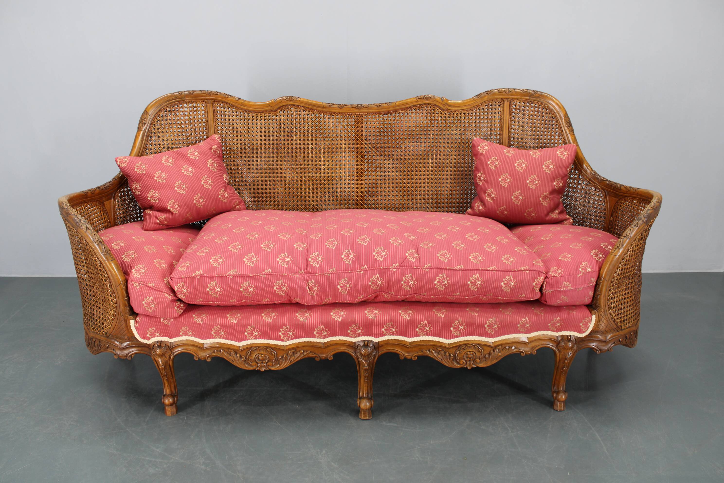 Antique Carved Sofa with Cane Sides , Czechoslovakia