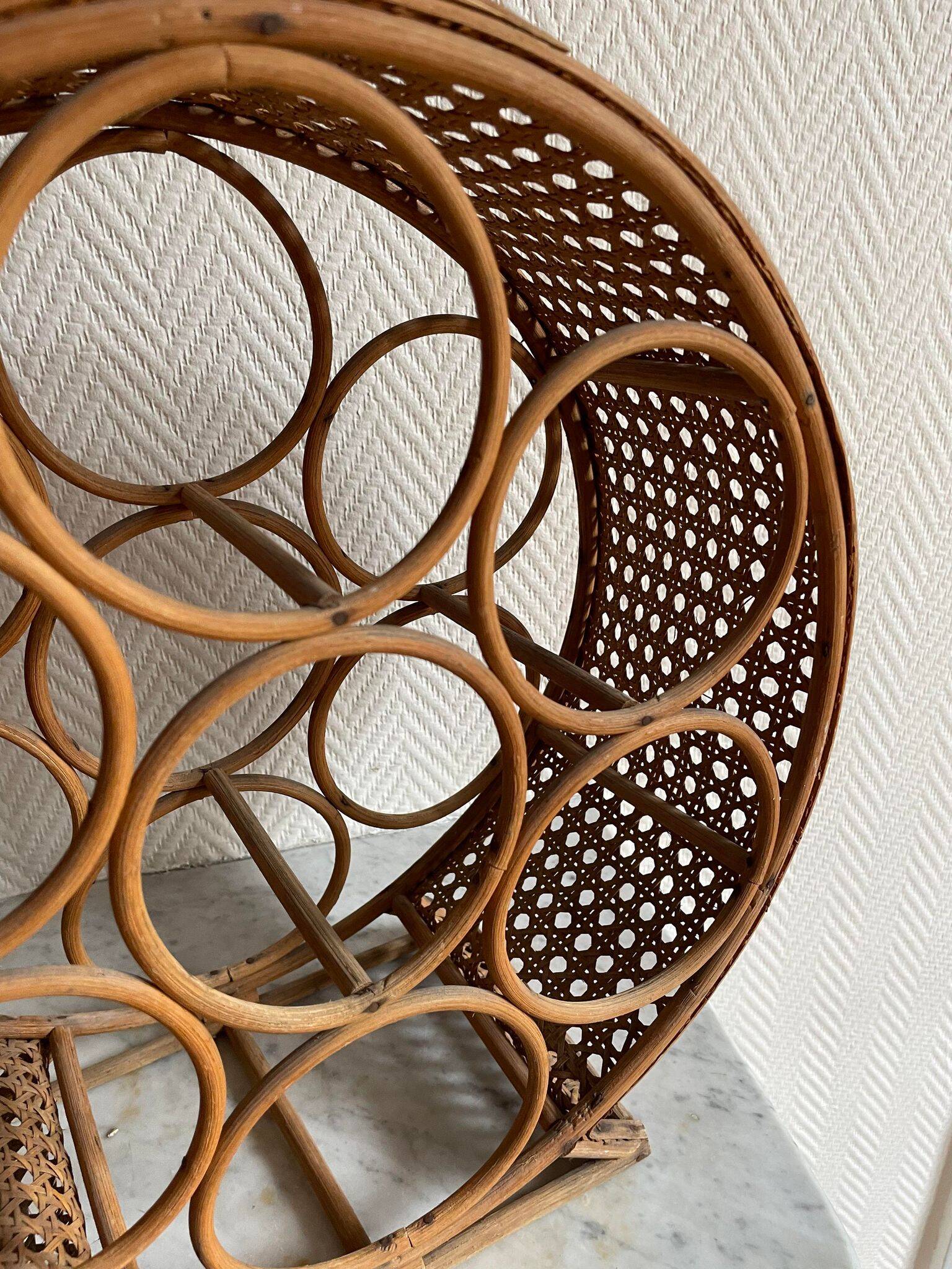 Rattan bottle holder, wood, vintage canework