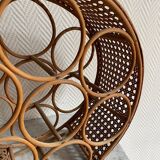 Rattan bottle holder, wood, vintage canework