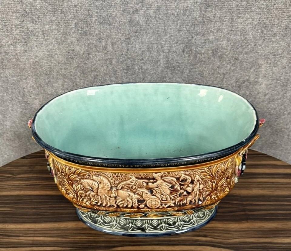 Very Important polychrome earthenware planter, French work from the 19th century.