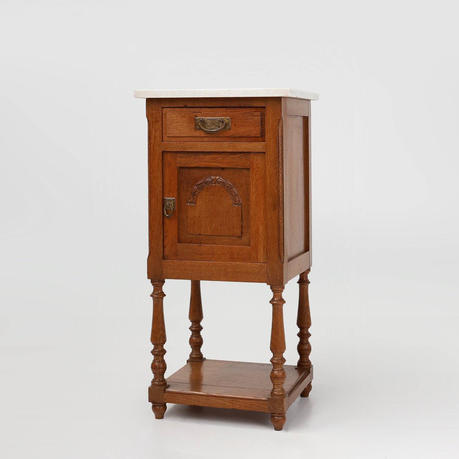 Art Deco Nightstand in Oak with Carrara Marble Top, France 1930s