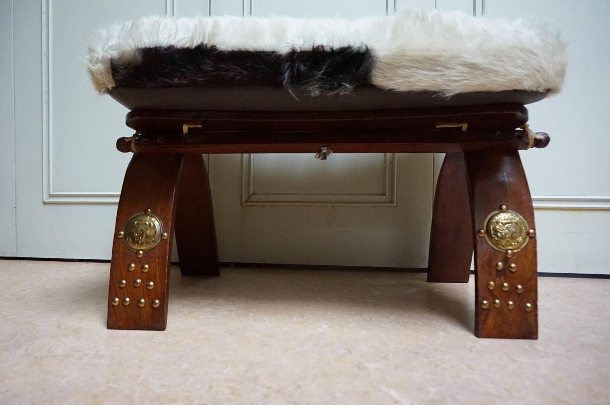 Bedouin Camel Saddle & Hide Stool Ottoman 1970s