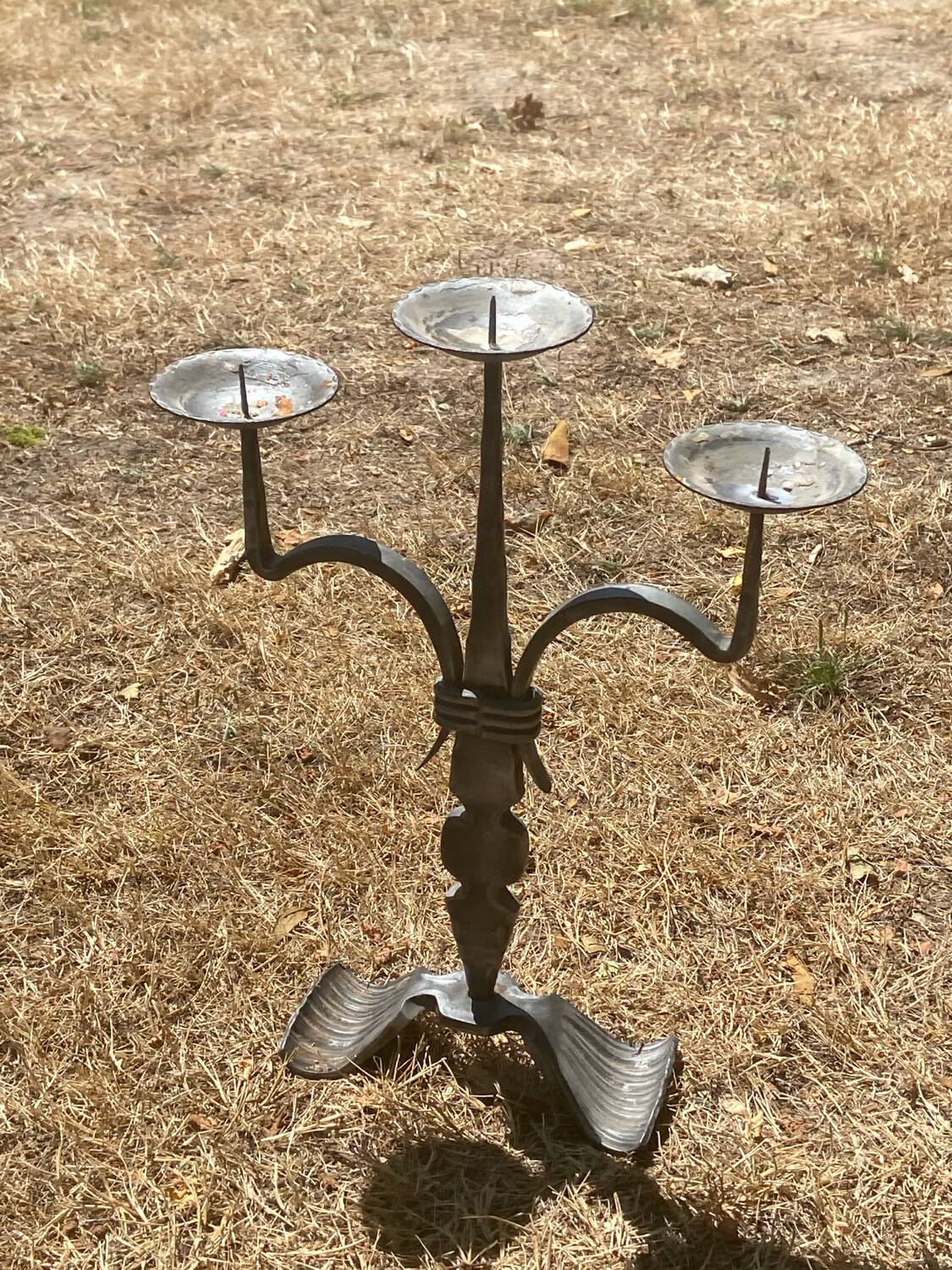 Large brutalist candlestick in handcrafted wrought iron