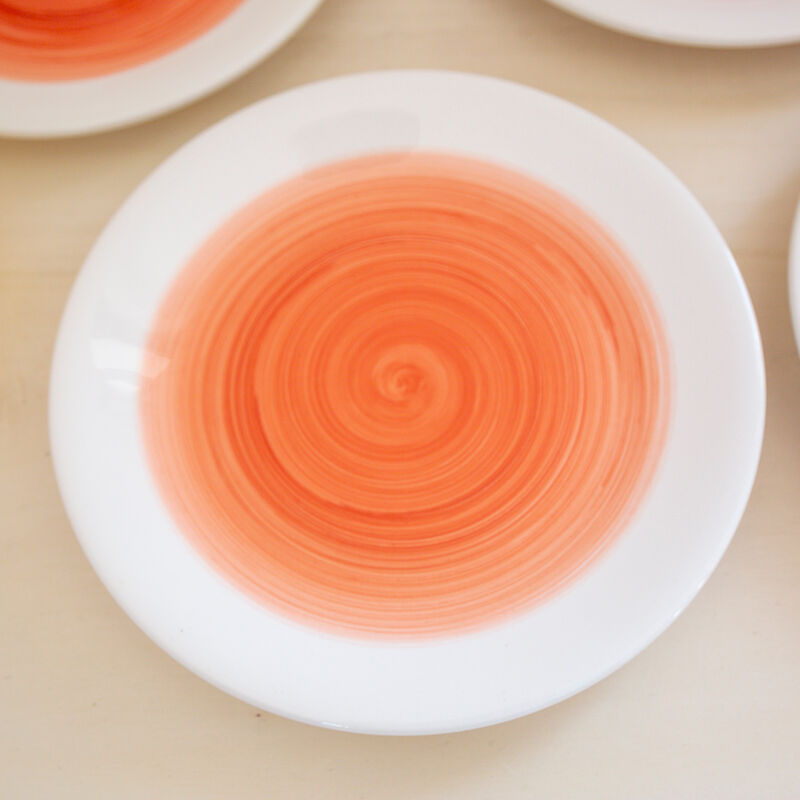 4 plates signed ceramiche italia white and coral round decoration