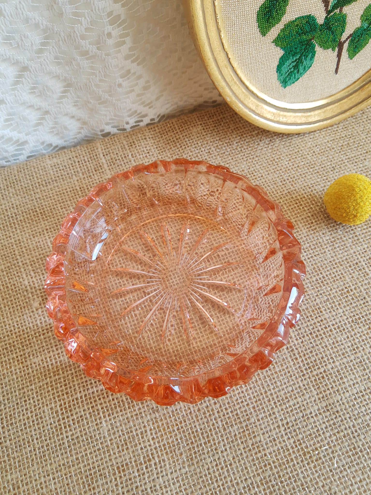 Rosaline pink chiseled glass ashtray