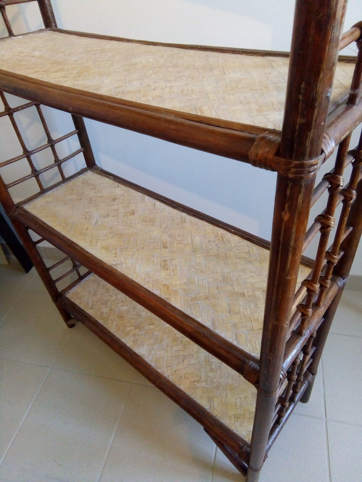 Vintage rattan bamboo tier