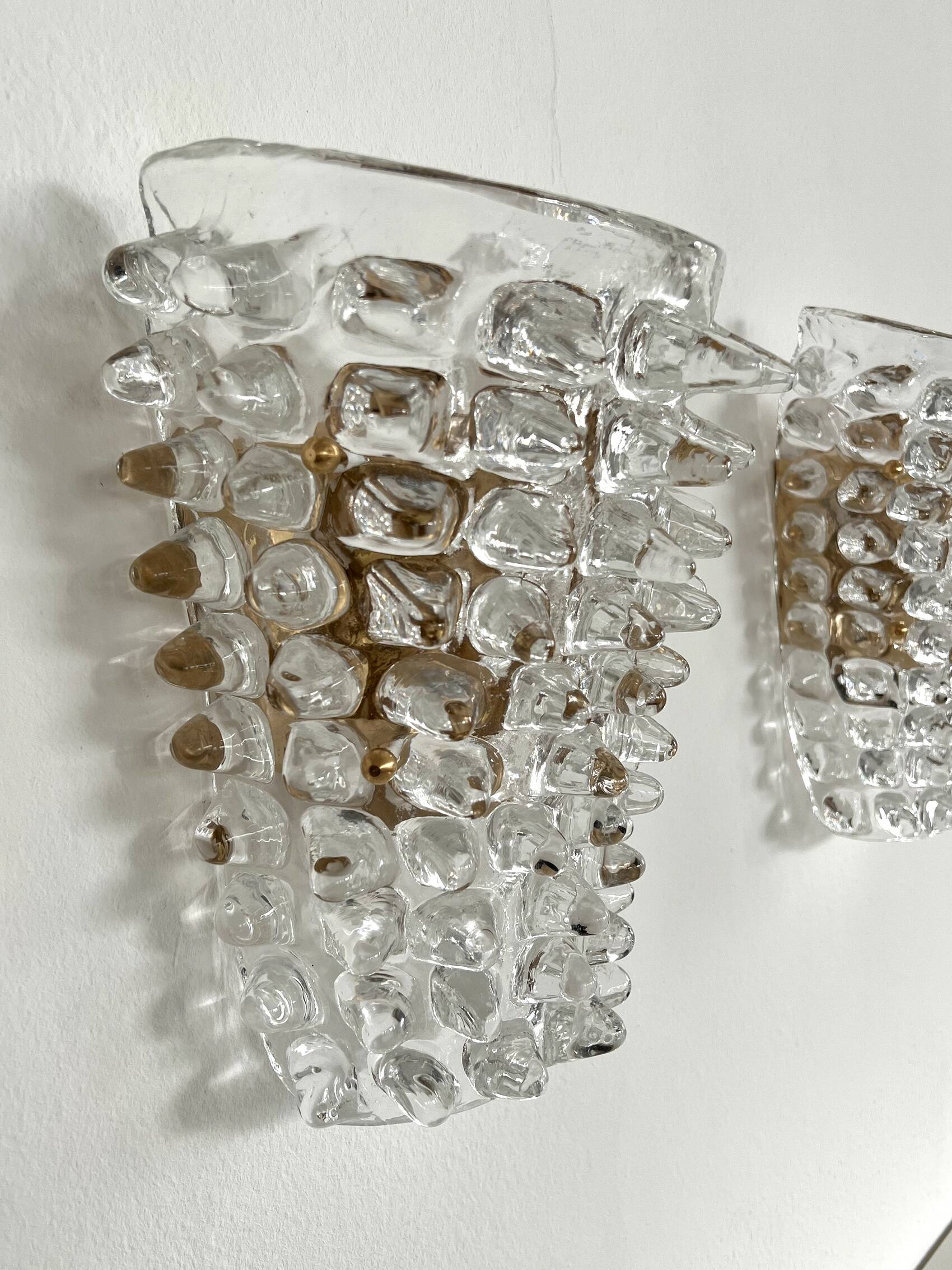 Murano Glass and Brass Wall Lights or Sconces in Barovier Style