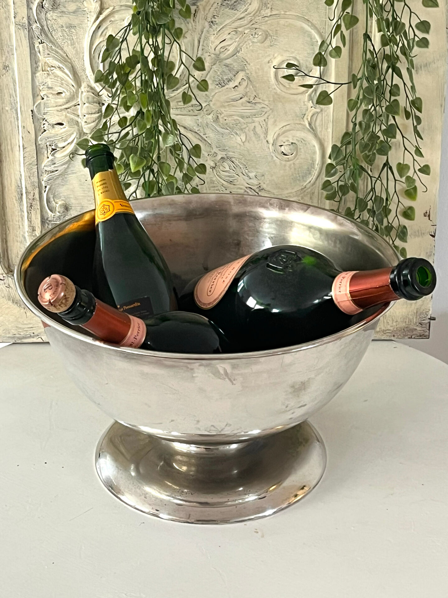 French champagne cooler bowl Leclerc Briant Vinum silver plated