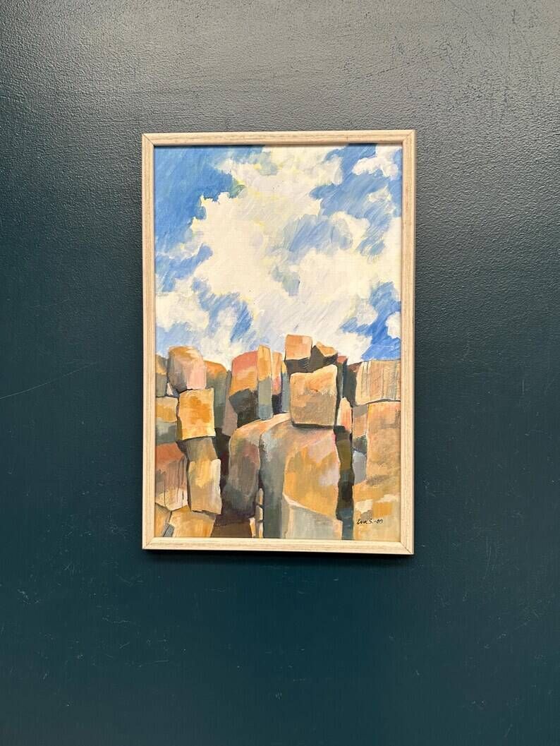 Original Swedish Oil on Canvas – "Landscape" by Eva S. – Signed – Vintage & Framed – 52 × 34 cm (20.5" × 13.4")