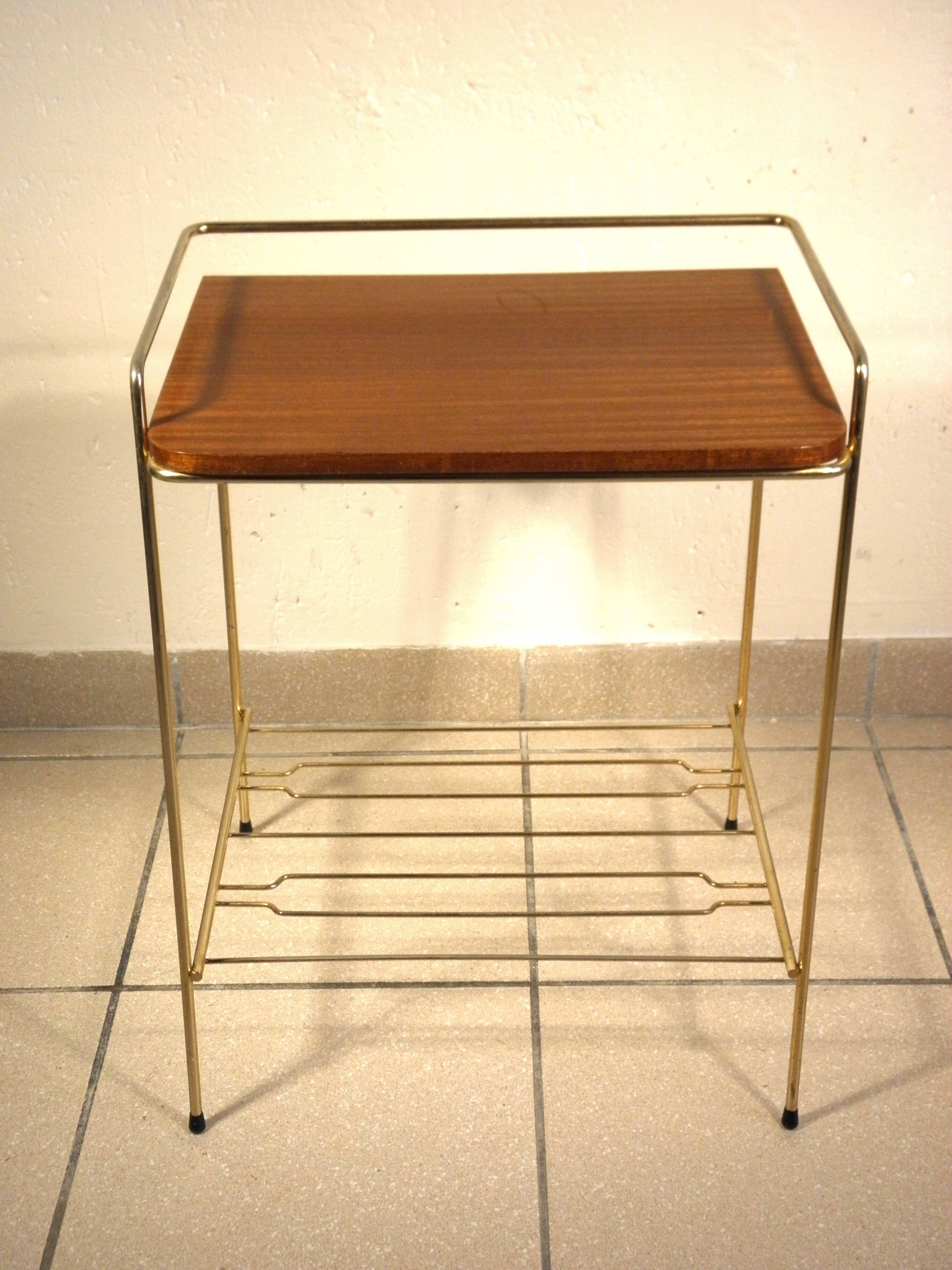 Side table - wooden and gold metal magazine rack