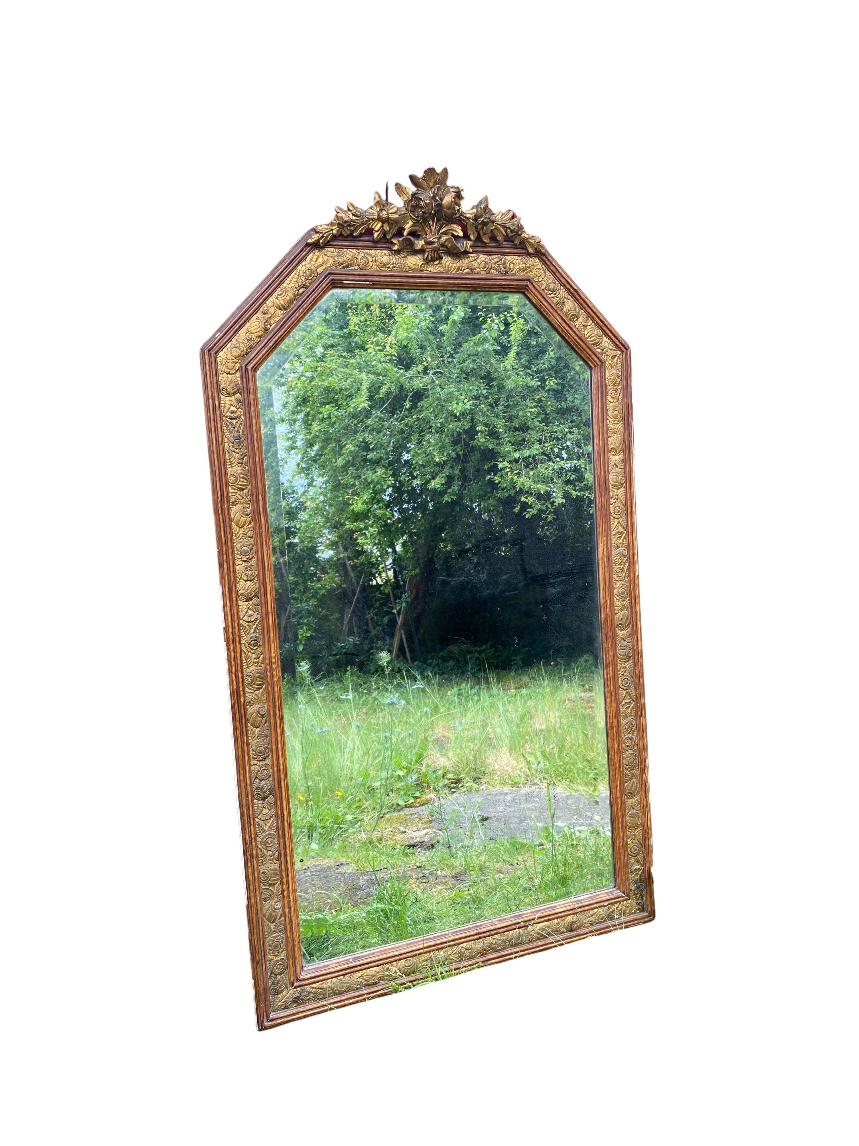 Large gilded wood mirror, Louis XVI - Art Nouveau transition style, mirror
