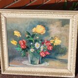 Vintage Original Still Life Flower Bouquet Vase Painting