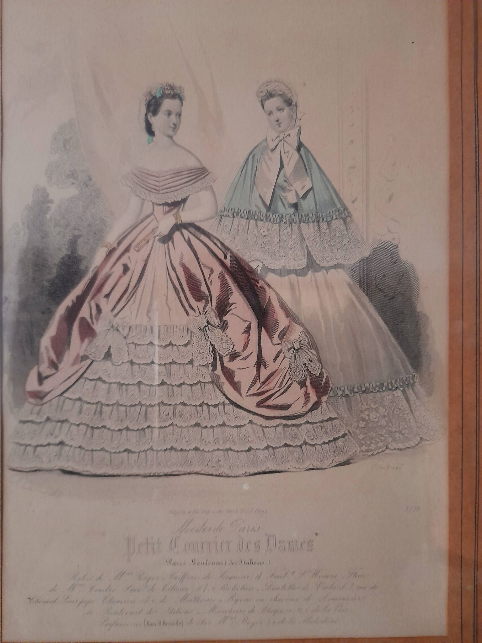 Set of 2 golden frames old engraving "Petit courier des Dames" "journal des Demoiselles"