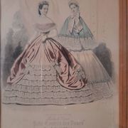 Set of 2 golden frames old engraving "Petit courier des Dames" "journal des Demoiselles"
