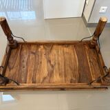 Solid oak carved coffee table with glass top