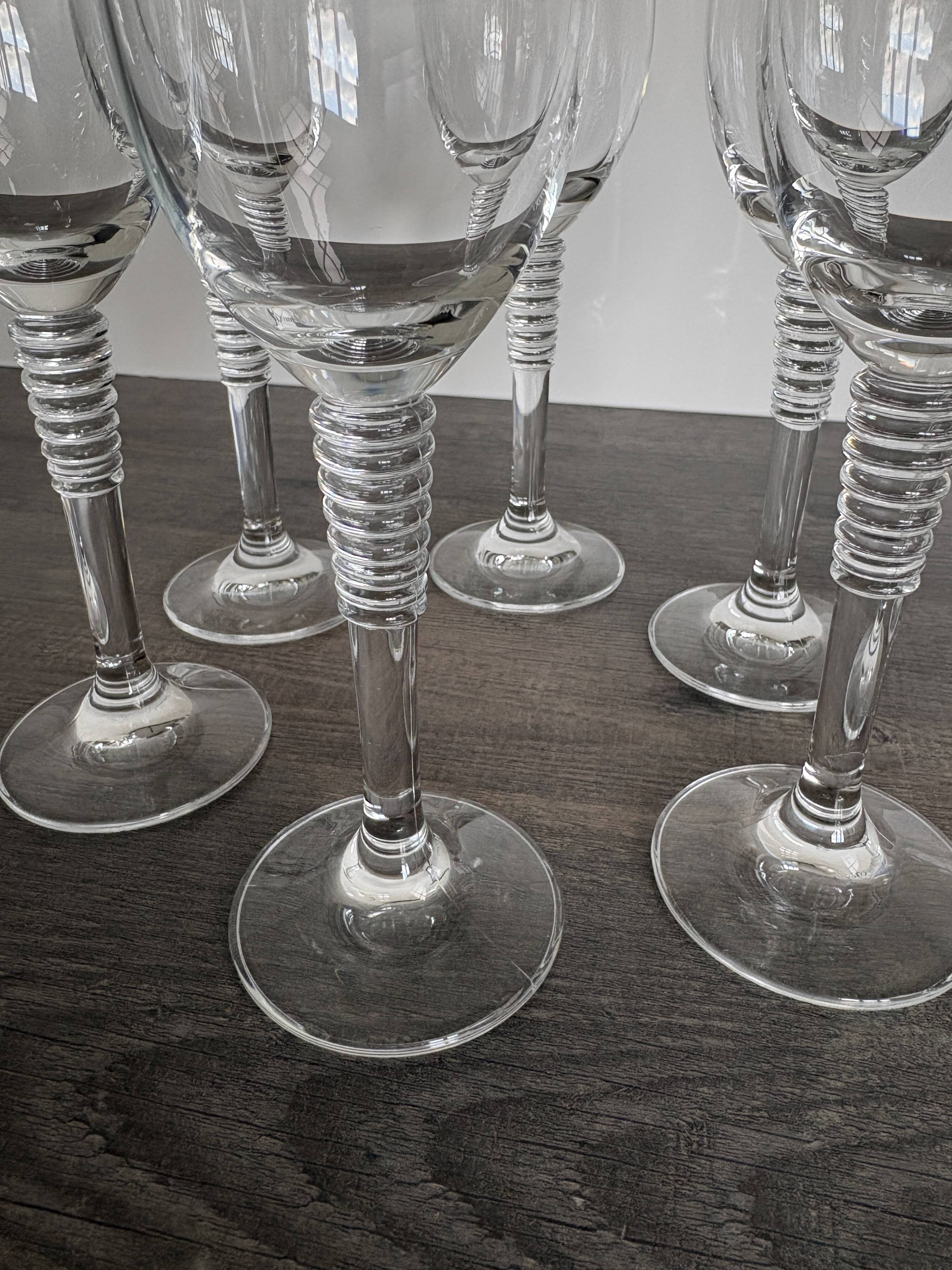 6 Vintage Ribbed Stem Crystal Glasses