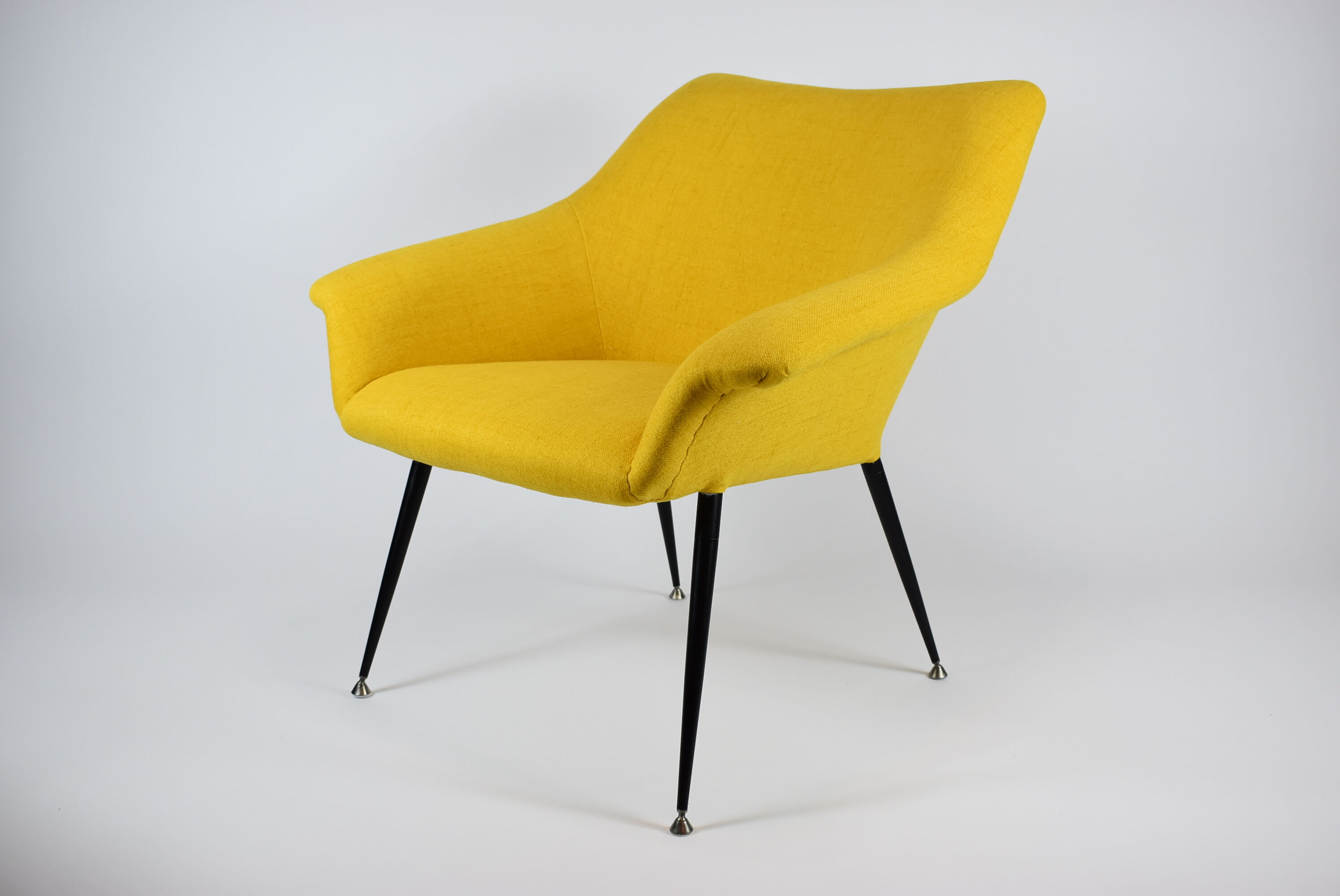 Mid-century armchair Shell, 1960s, NRD, yellow fabric, restored