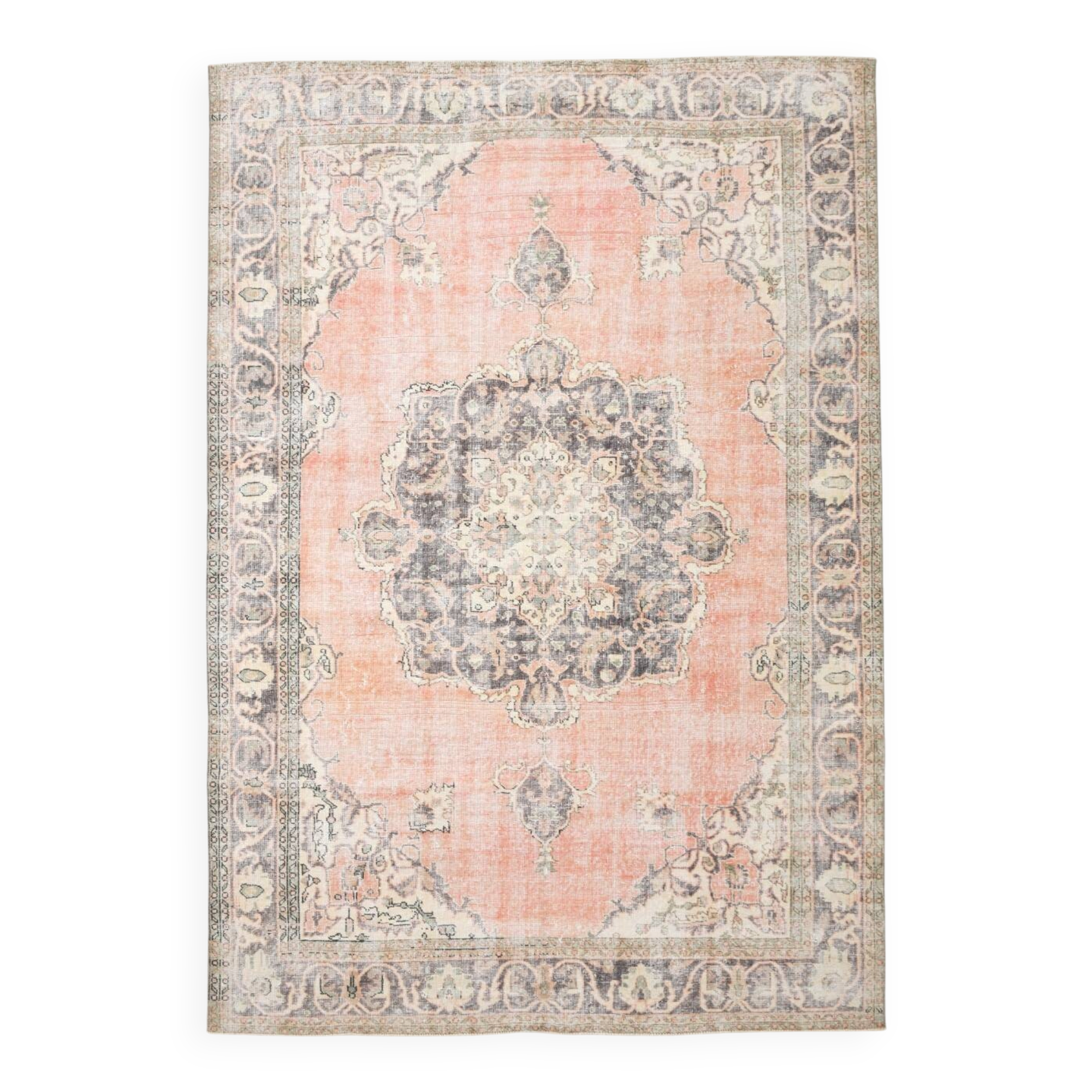 7x10 Vintage Salmon Pink Classic Madallion Turkish Rug, 219x314Cm