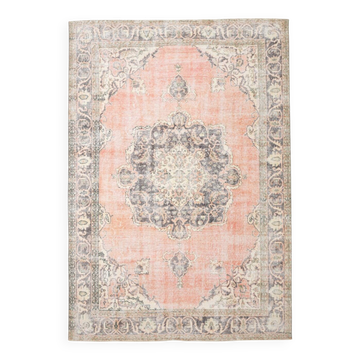 7x10 Vintage Salmon Pink Classic Madallion Turkish Rug, 219x314Cm