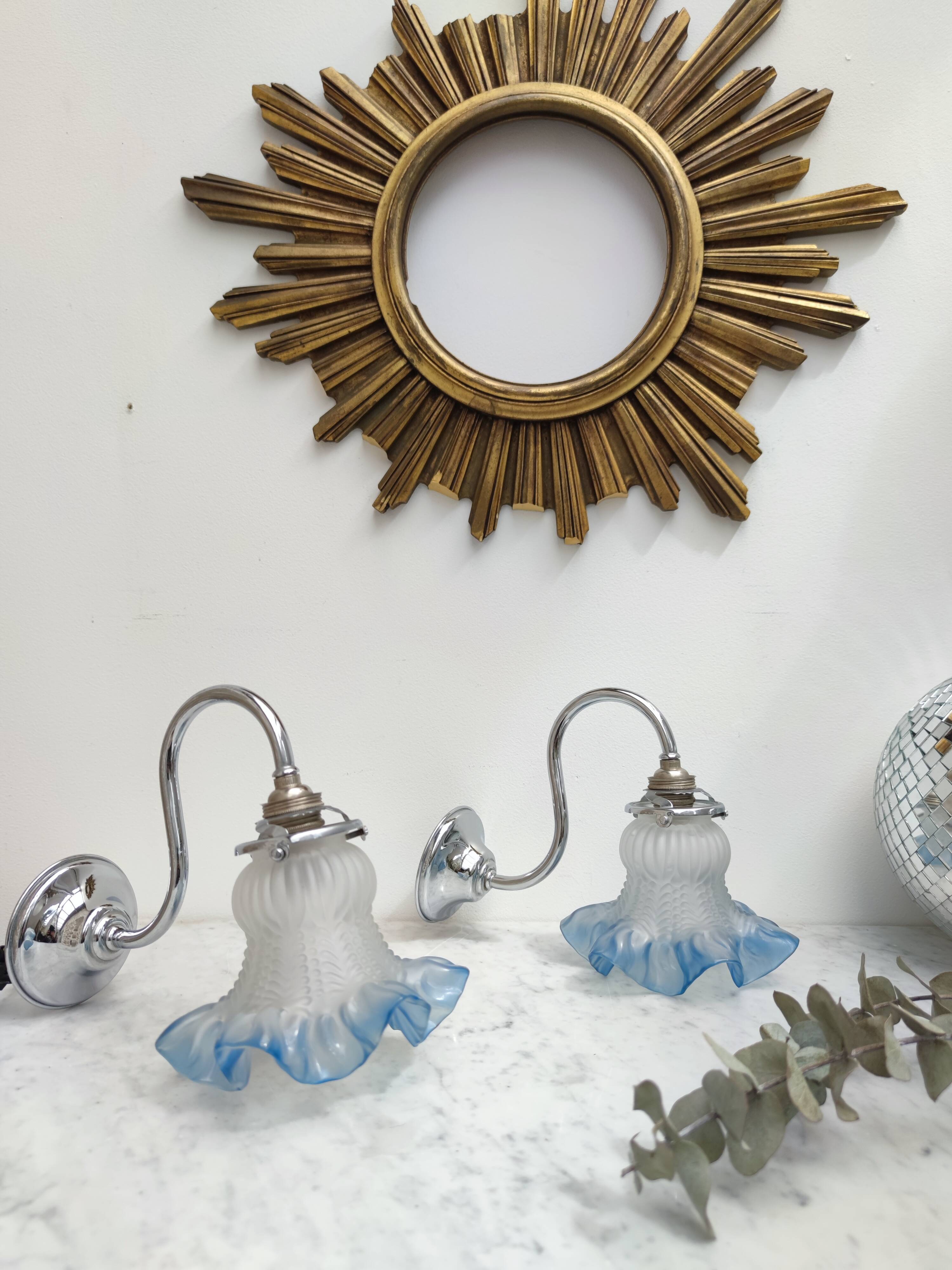 2 blue swan collar sconces
