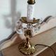 Rococo lamp, chiseled bronze base, fake candle and crystal pendants