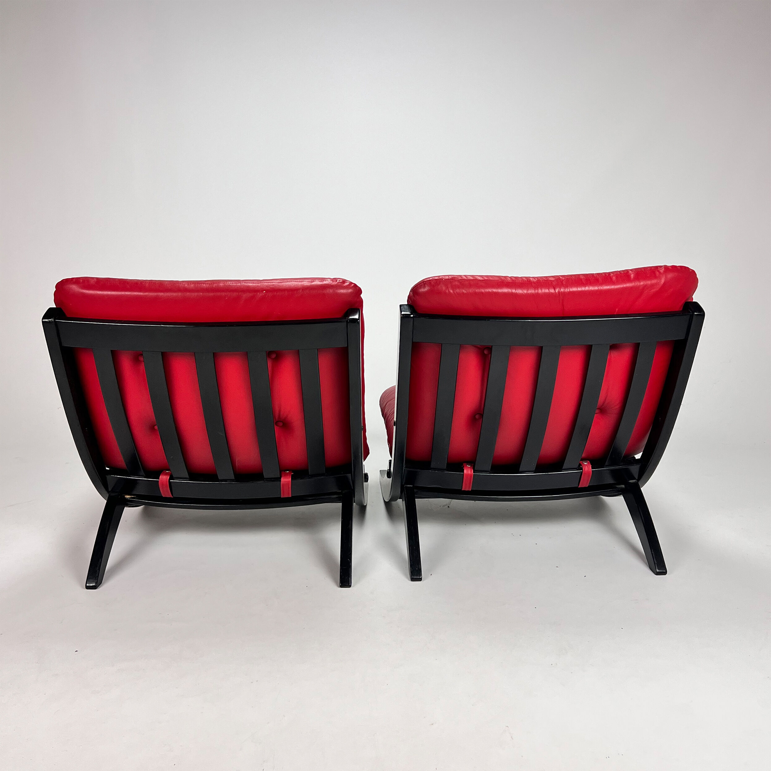 Set of 2 Vintage Black and Red Scissor Chairs, 1970s