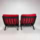 Paire de chauffeuses à ciseaux vintage noir et rouge, années 1970