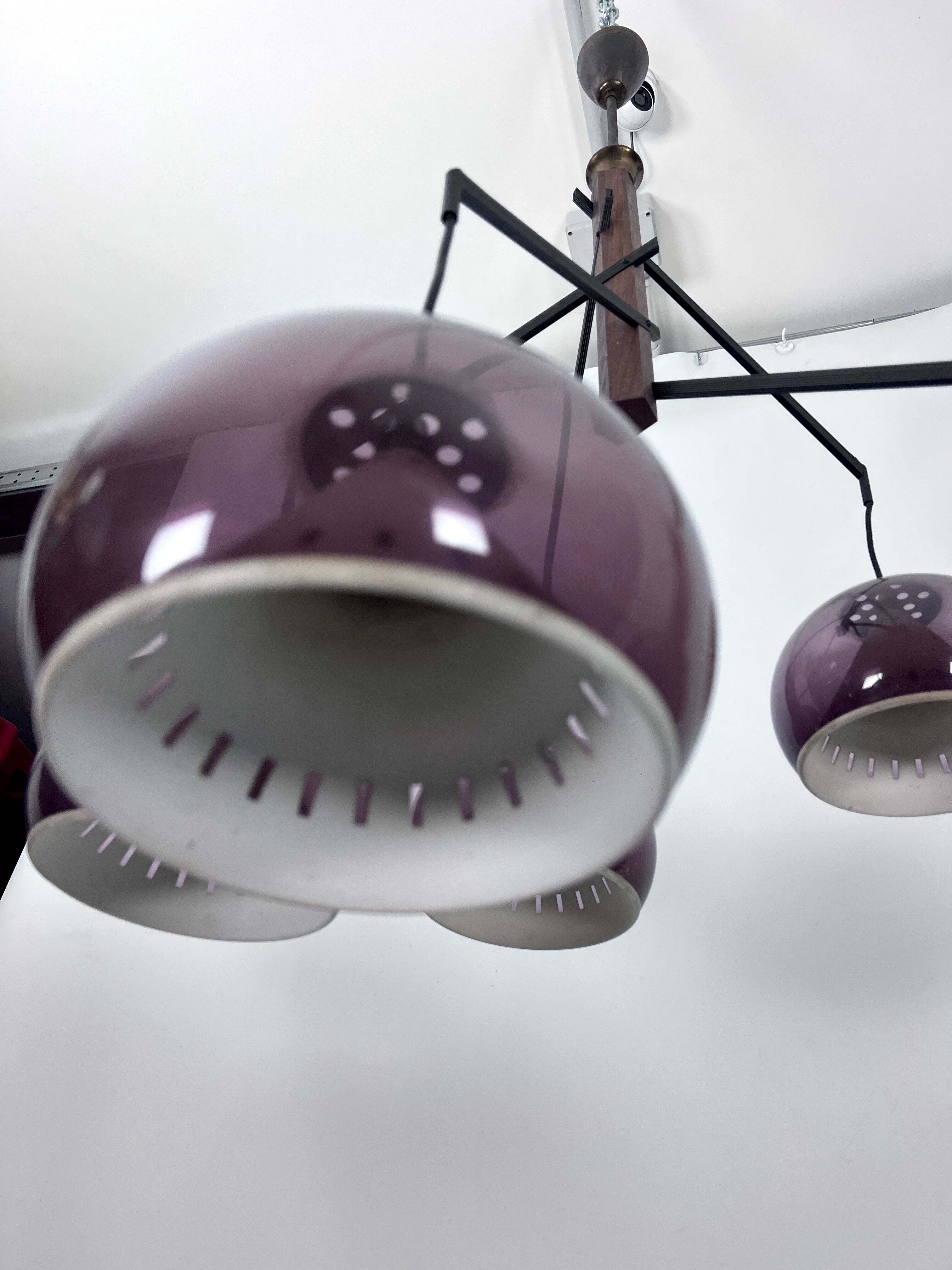 Rare Large Vintage brass and plexiglass chandelier by Lampter Milano, Italy 1950s