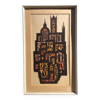 Akke Sins pencil signed cityscape lithograph vintage 1960s