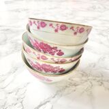 Set consisting of 5 bowls and a porcelain bowl decorated with pink flowers and golden fillet